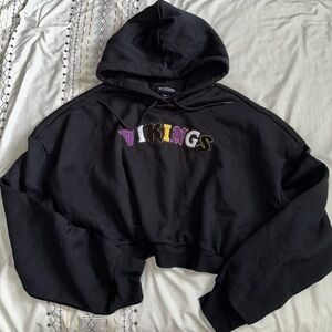 Minnesota Vikings Black Cropped Pullover Hoodie • 2XL